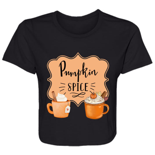 Pumpkin Spice Latte Orangetan Black -- Ladies' Flowy Cropped Tee