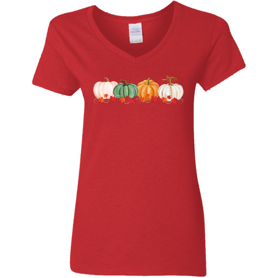 Pumpkins in a Row G500VL Ladies' 5.3 oz. V-Neck T-Shirt