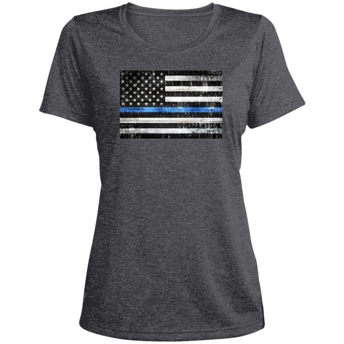 American Flag --Police -- CLOSEOUT -- Ladies' Heather Scoop Neck Performance Tee