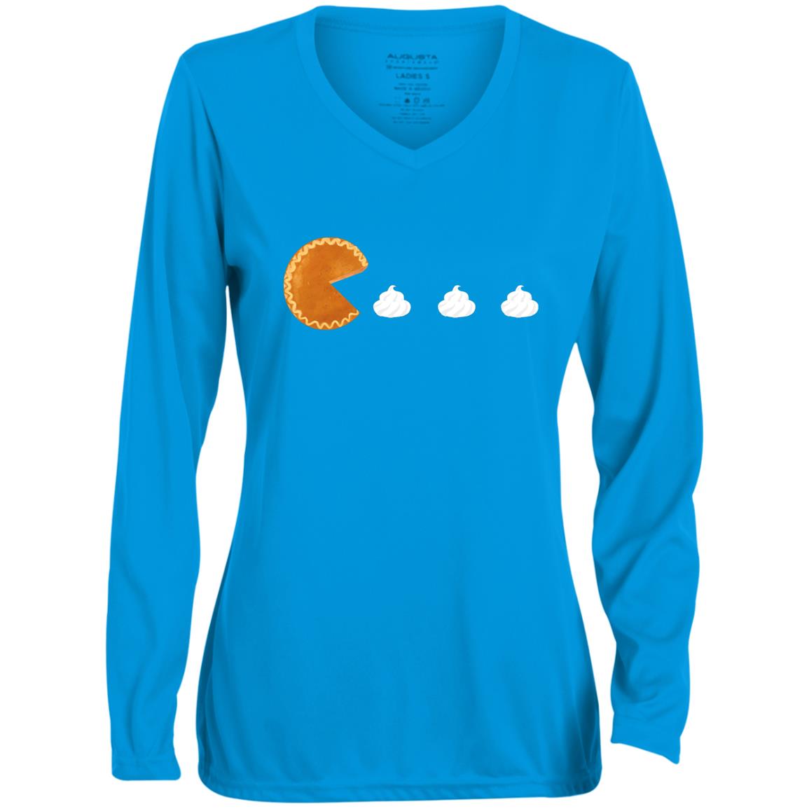 Pumpkin Pac Man -- CLOSEOUT -- Ladies' Moisture-Wicking Long Sleeve V-Neck Tee