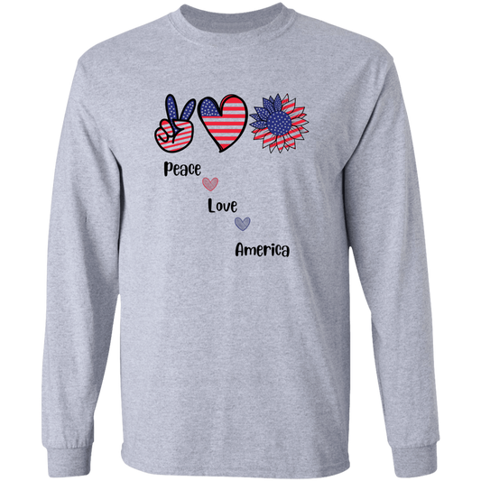 Long Sleeve Ultra Cotton T-Shirt -- Peace Love America