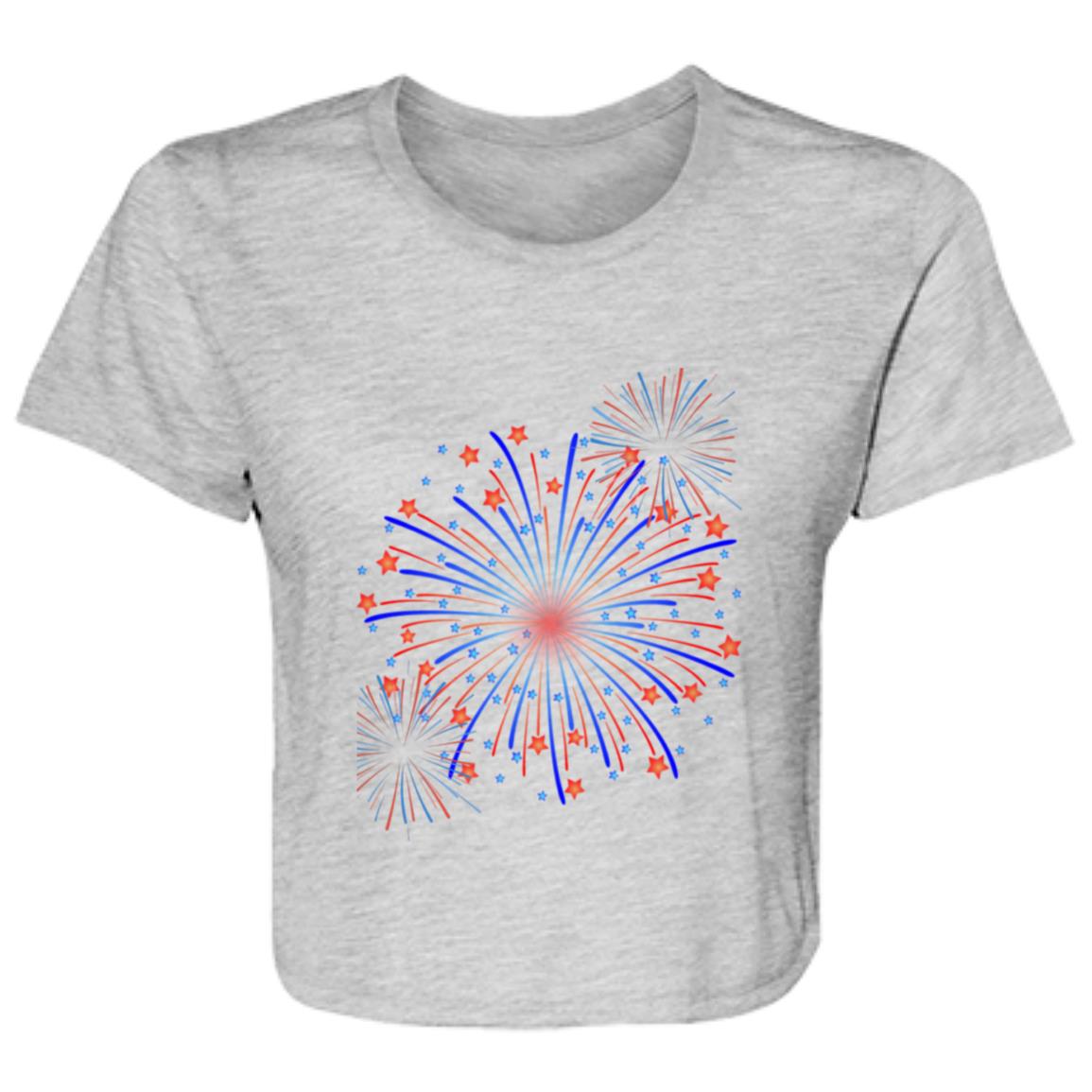 4th of July Fireworks (1) B8882 Ladies' Flowy Cropped Tee