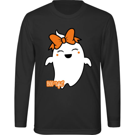 Boo-tiful Ghost with Bow -- Team 365 Kids Zone Long Sleeve Tee