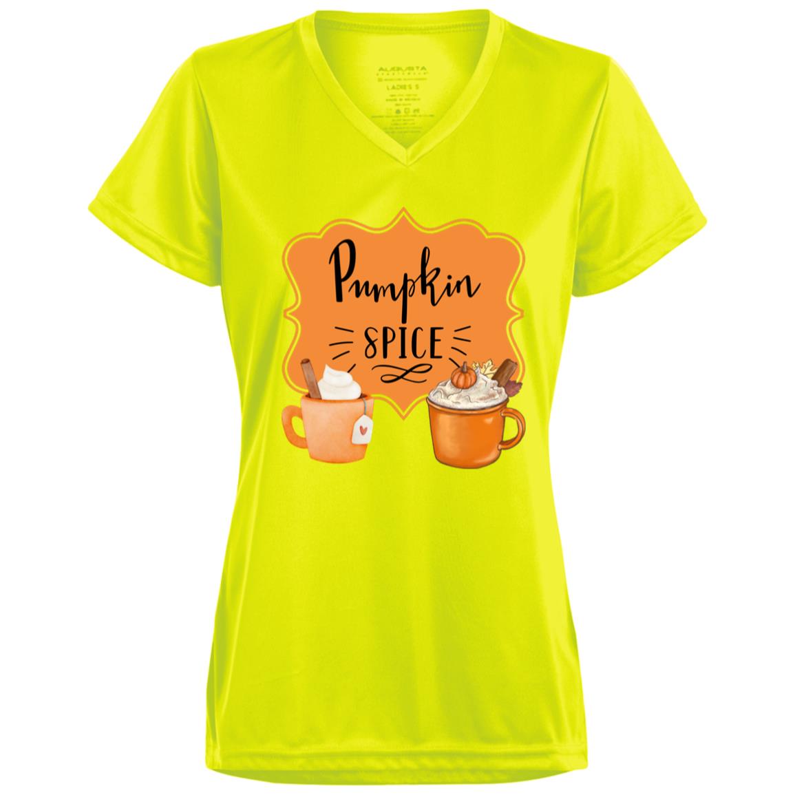 Pumpkin Spice Latte Orange Black -- CLOSEOUT -- Ladies’ Moisture-Wicking V-Neck Tee