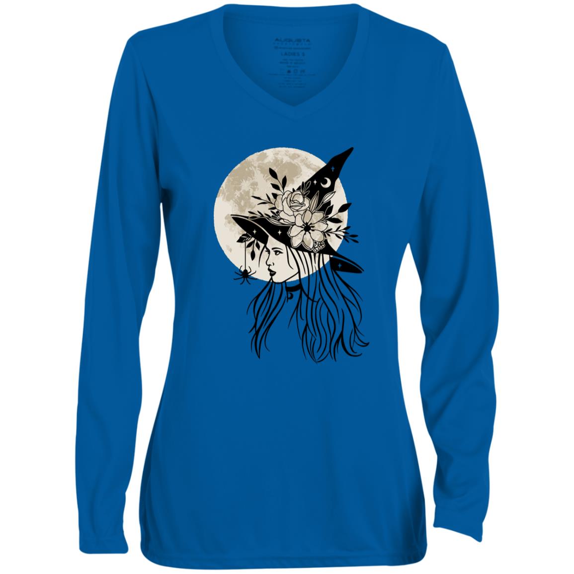 Witchy Moon CLOSEOUT -- Ladies' Moisture-Wicking Long Sleeve V-Neck Tee