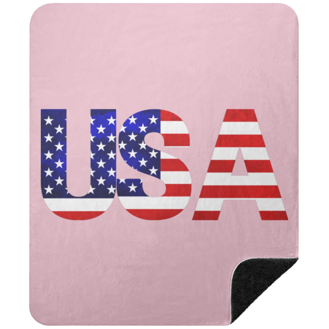 USA American Flag T-shirt BSHM Premium Black Sherpa Blanket 50x60