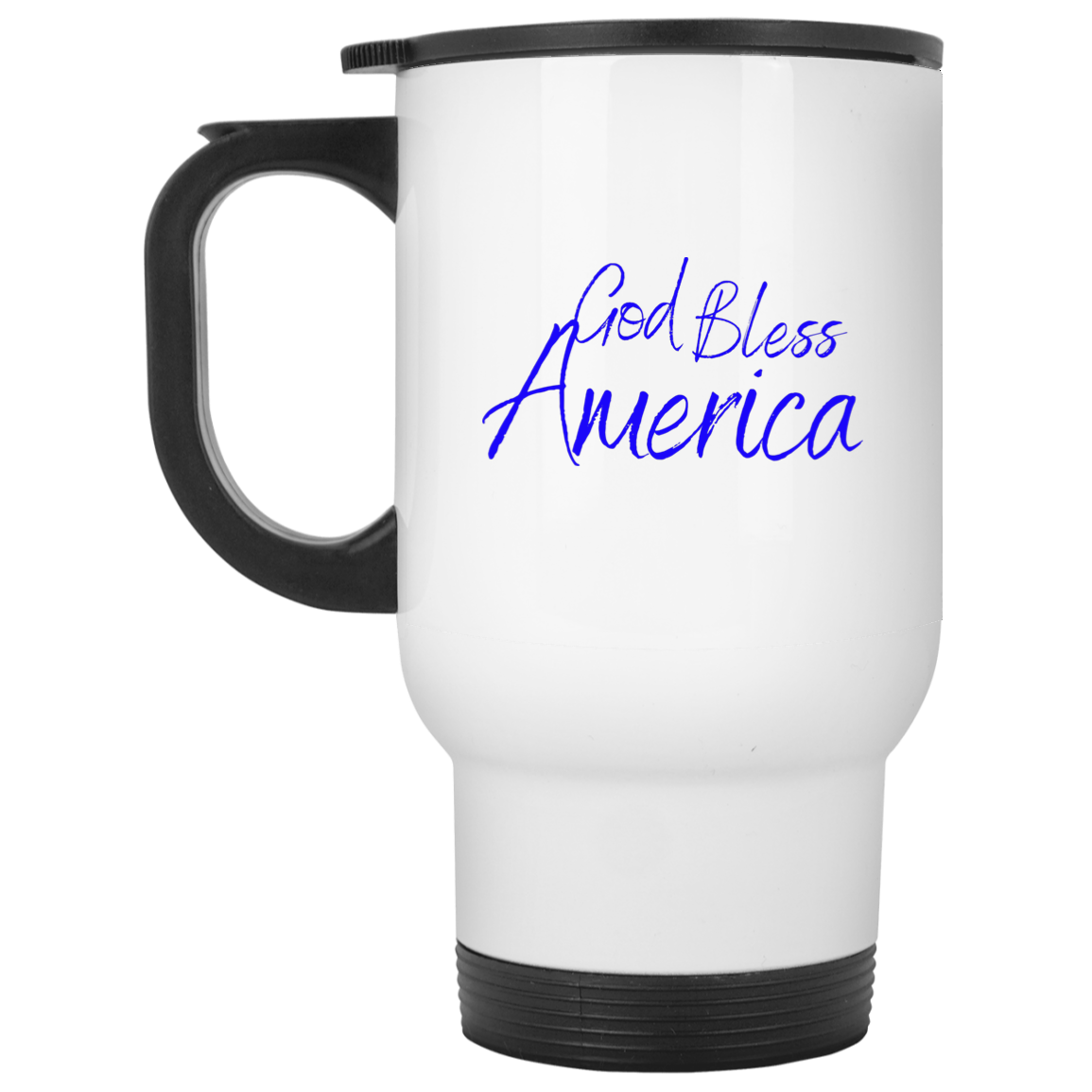 God bless America blue XP8400W White Travel Mug