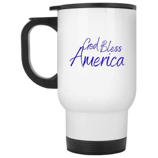 God bless America blue XP8400W White Travel Mug