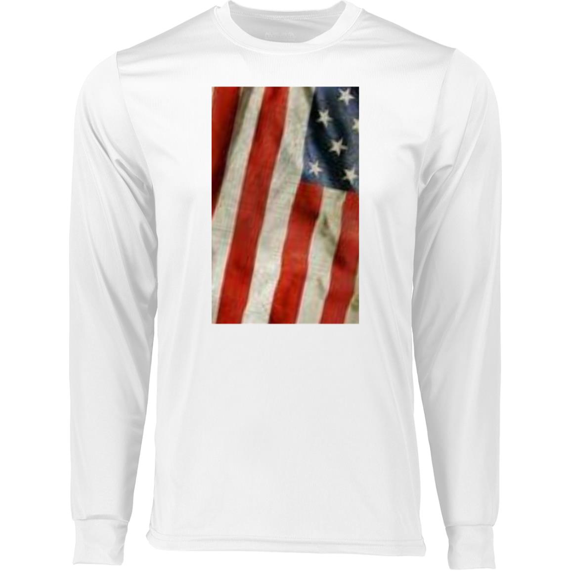 American Flag -- Distressed & Waving -- CLOSEOUT -- Long Sleeve Moisture-Wicking Tee