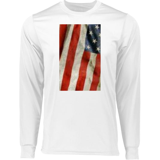 American Flag -- Distressed & Waving -- CLOSEOUT -- Long Sleeve Moisture-Wicking Tee