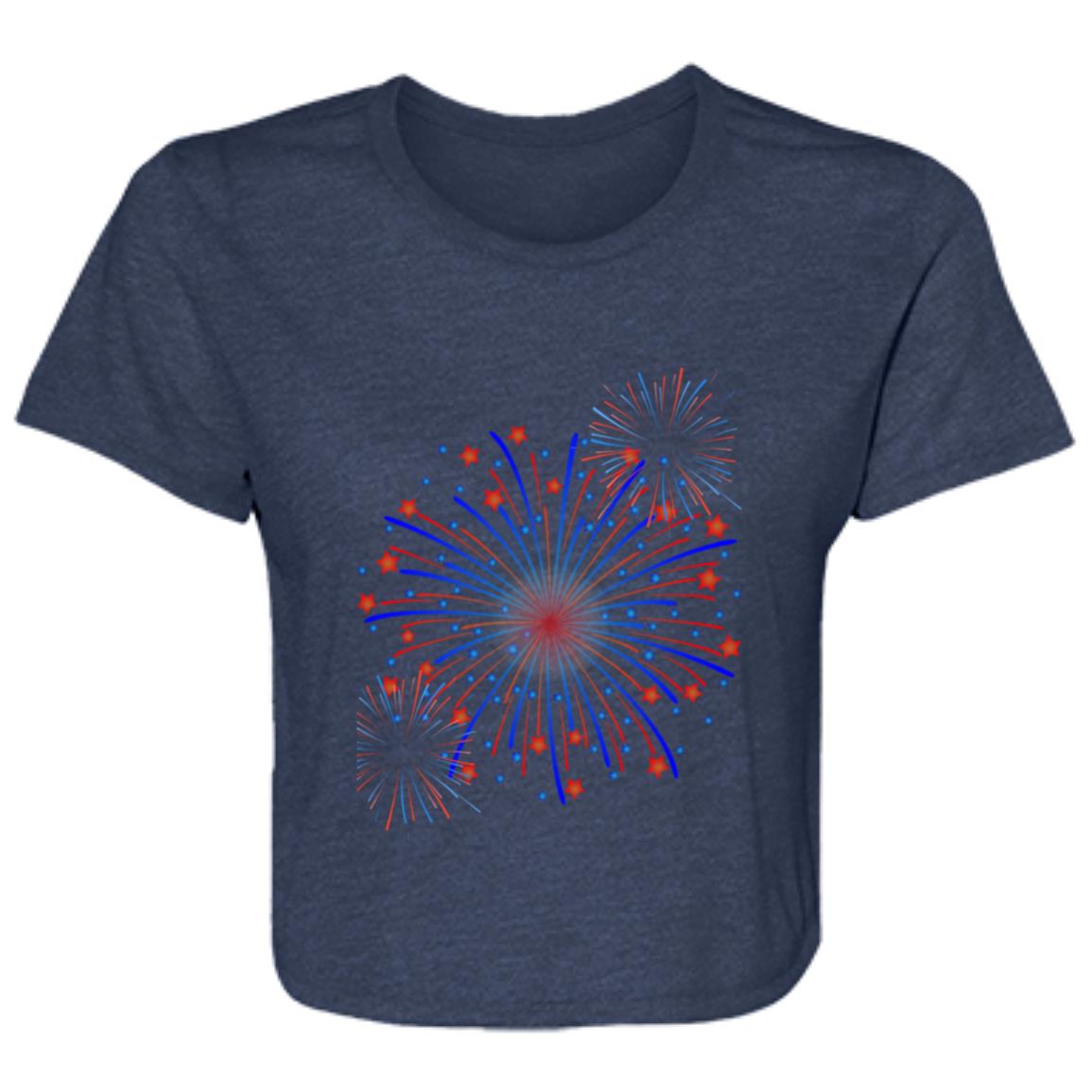 4th of July Fireworks (1) B8882 Ladies' Flowy Cropped Tee