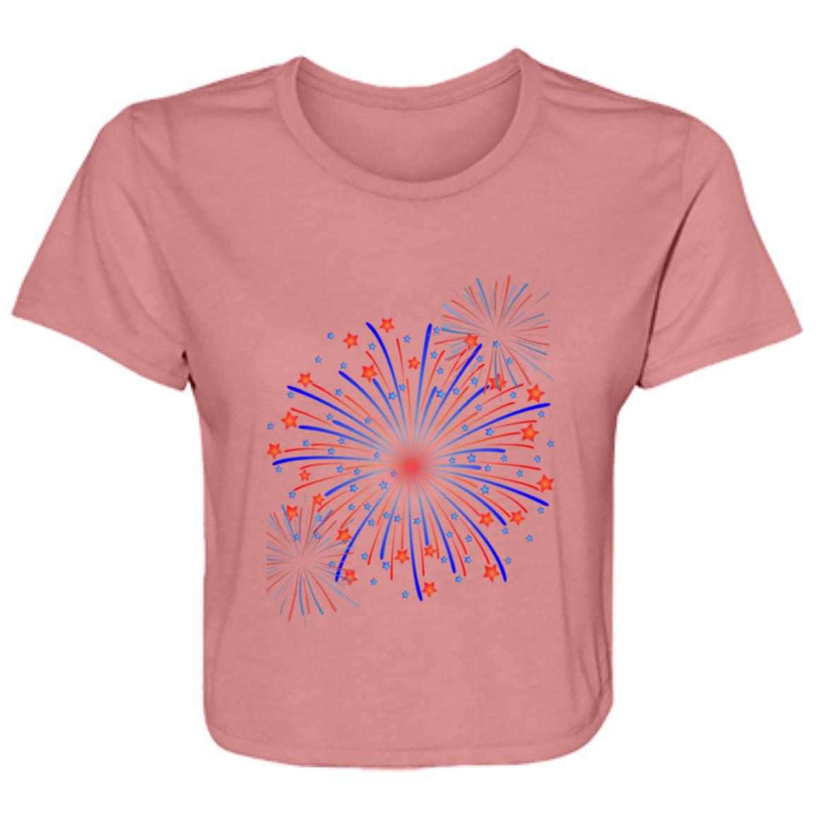 4th of July Fireworks (1) B8882 Ladies' Flowy Cropped Tee