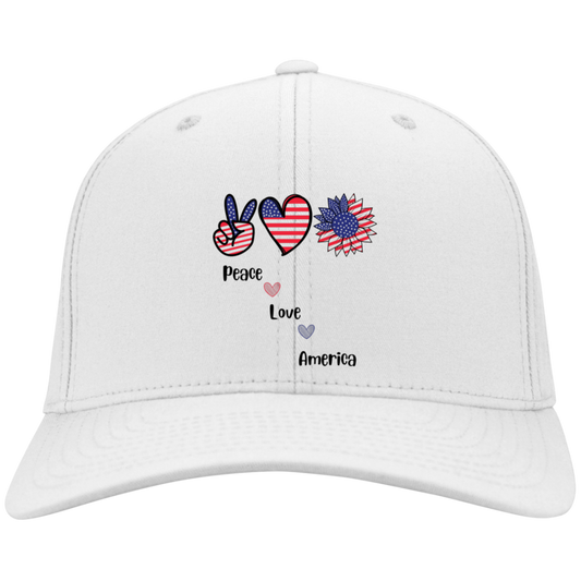 Embroidered Flex Fit Twill Baseball Cap -- Peace Love America