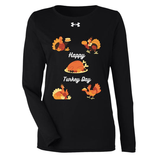 Happy Turkey Day white letters 1376852 Under Armour Womens Team Tech Long Sleeve Tee