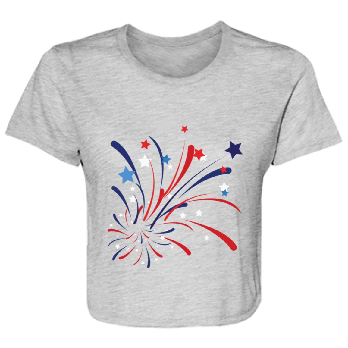 4th of July Firework -- Ladies' Flowy Cropped Tee