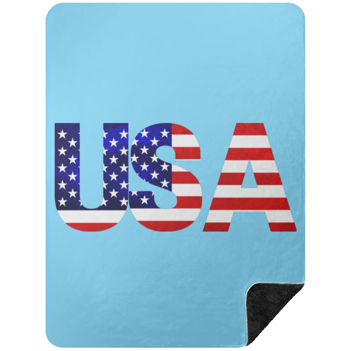 USA American Flag T-shirt BSHL Premium Black Sherpa Blanket 60x80