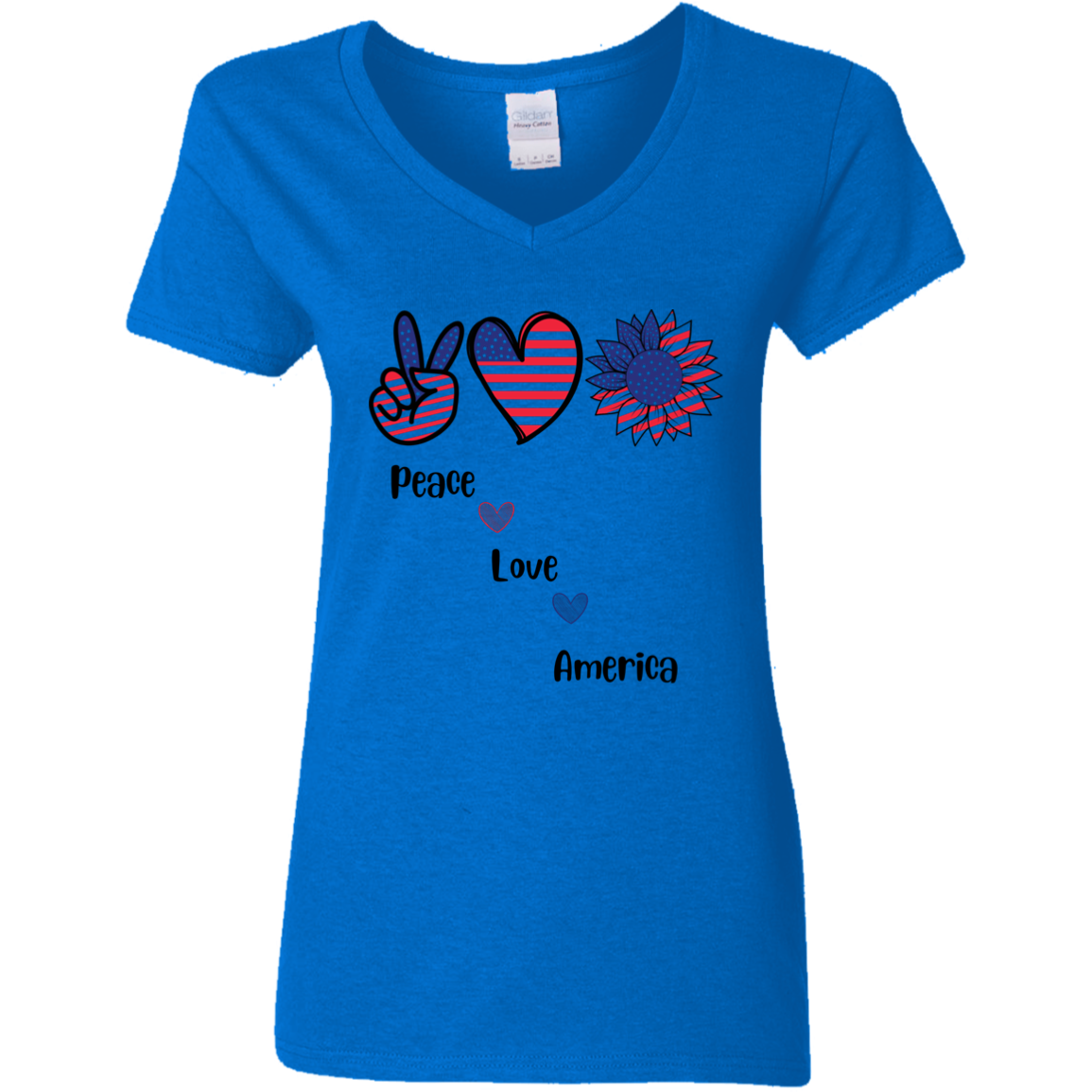 Ladies' V-Neck T-Shirt -- Peace Love America