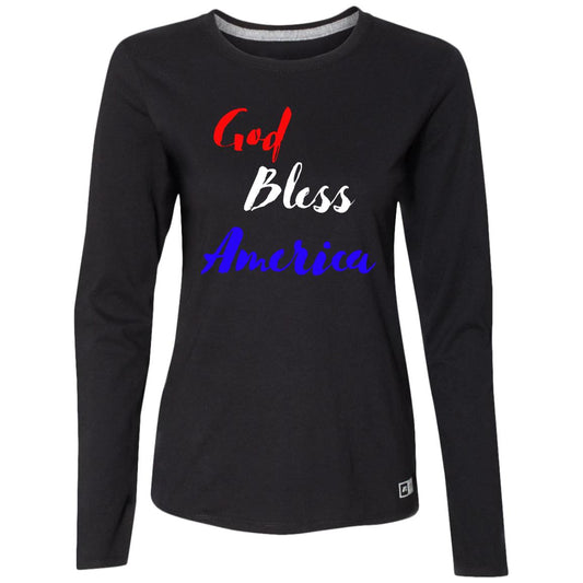 God bless America red white blue 64LTTX Ladies’ Essential Dri-Power Long Sleeve Tee