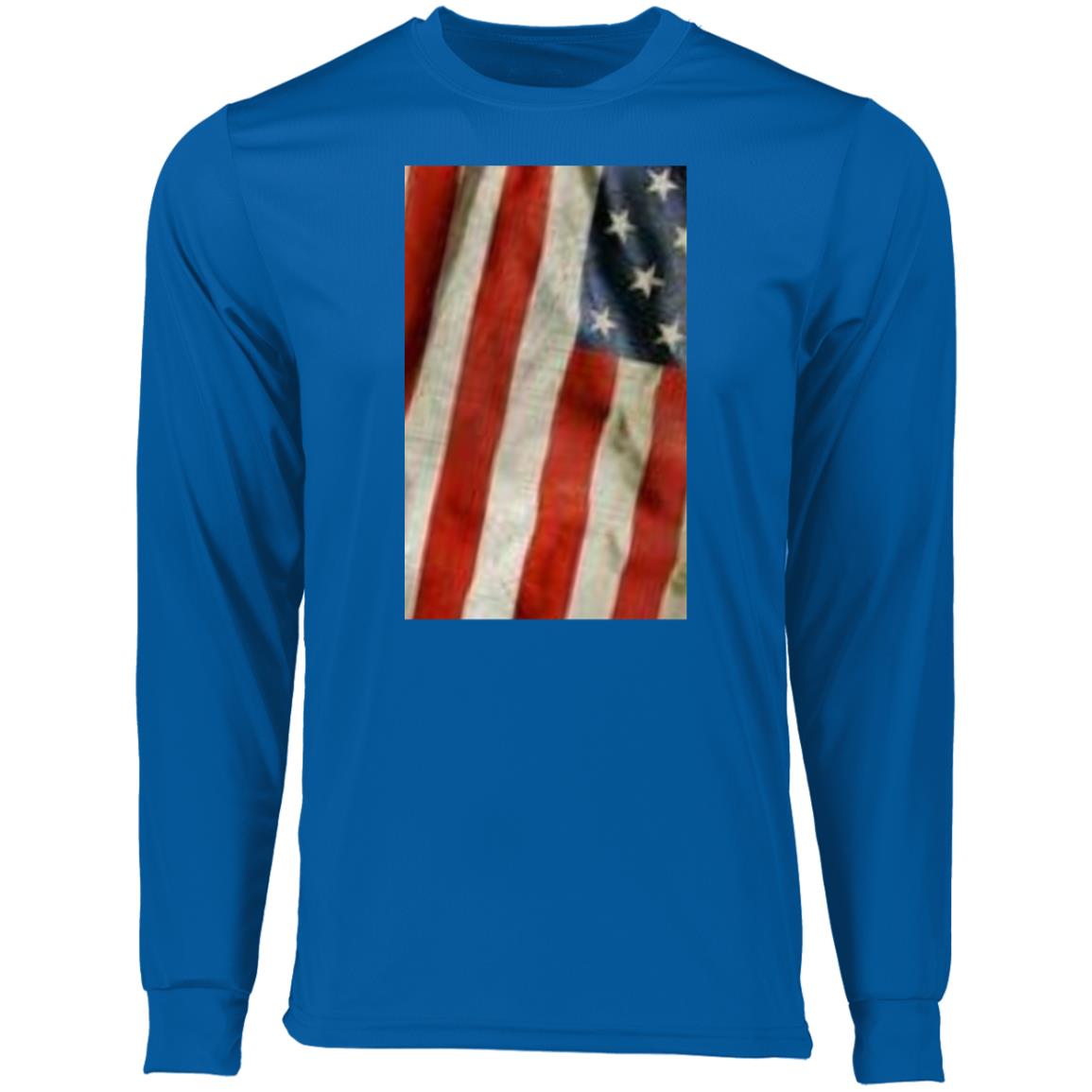 American Flag -- Distressed & Waving -- CLOSEOUT -- Long Sleeve Moisture-Wicking Tee