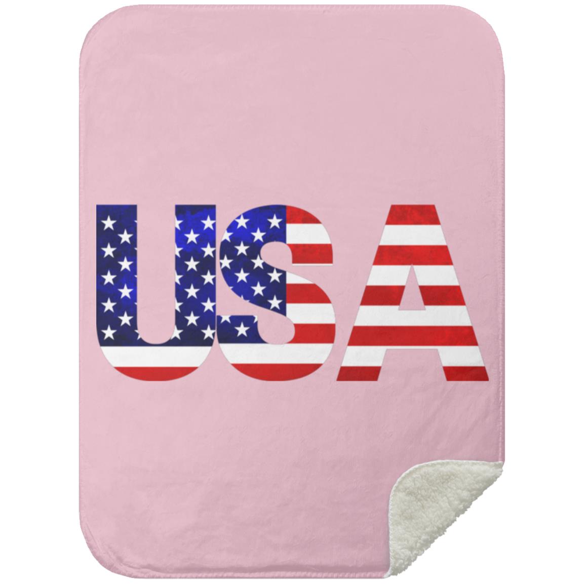 USA American Flag T-shirt MSHS Premium Sherpa Blanket 30x40