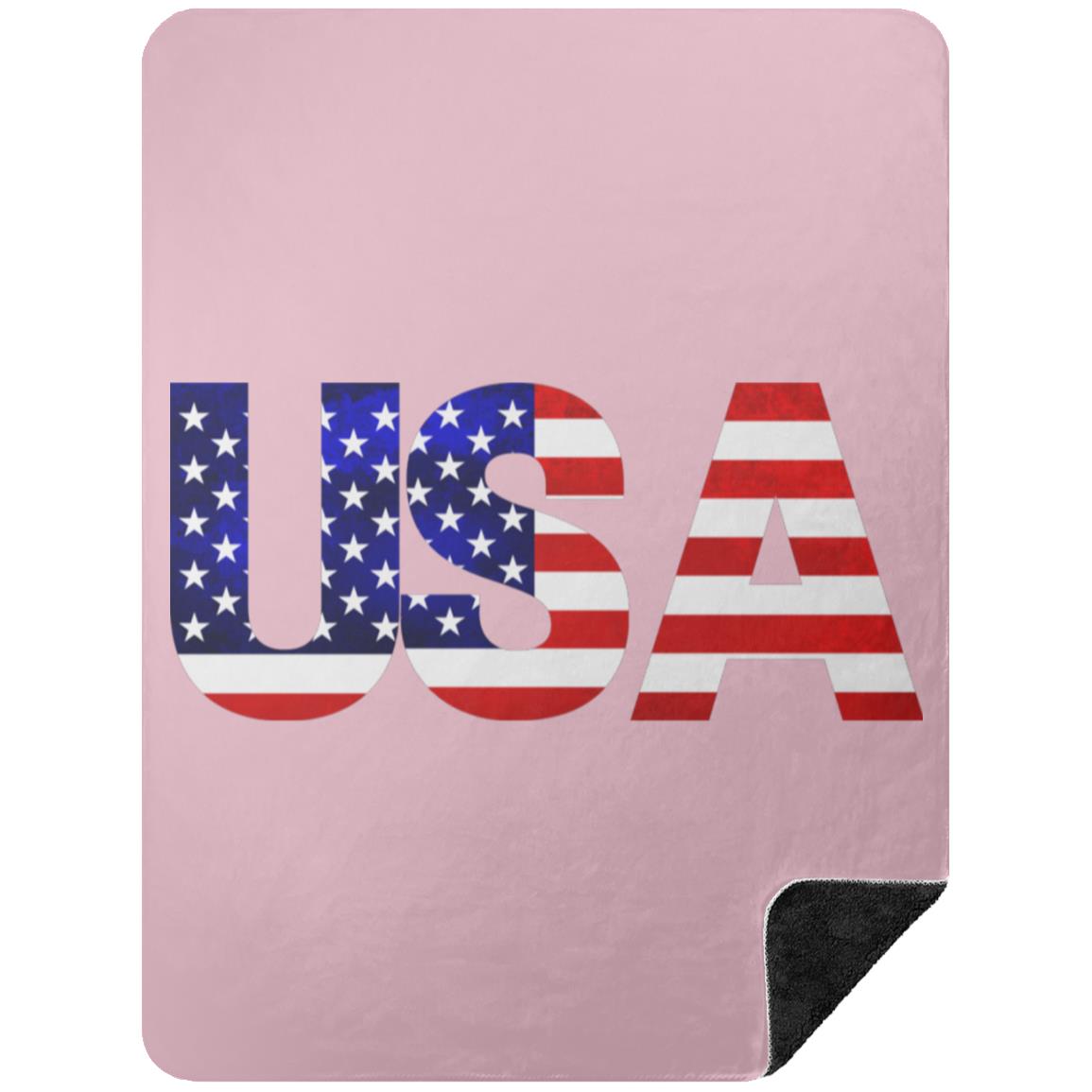 USA American Flag T-shirt BSHL Premium Black Sherpa Blanket 60x80