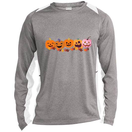 Jack 0 Lanterns in a Row --  Long Sleeve Heather Colorblock Performance Tee