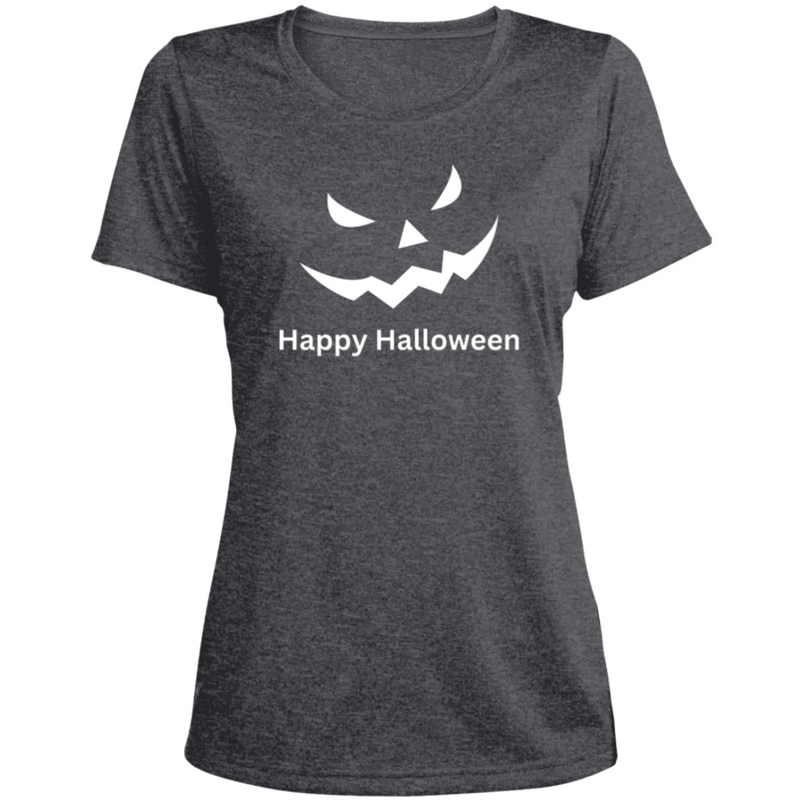 Scary Black Jack o' Lantern CLOSEOUT -- Ladies' Heather Scoop Neck Performance Tee