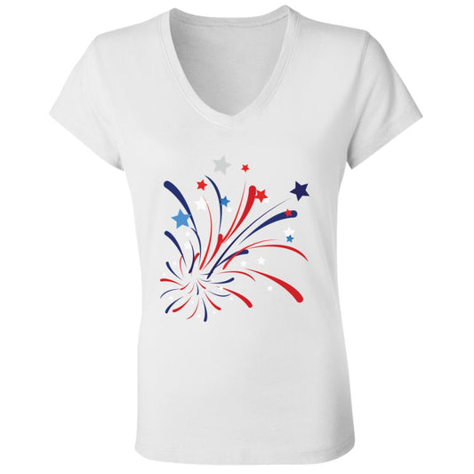 4th of July Firework -- CLOSEOUT -- Ladies' Jersey V-Neck T-Shirt