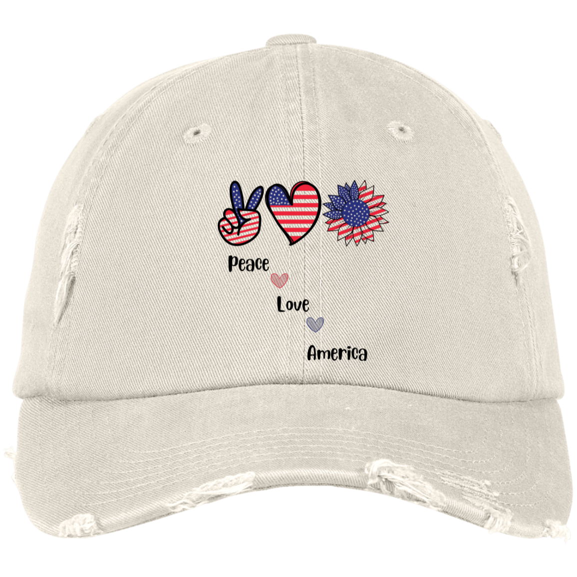 Embroidered Distressed Dad Cap -- Peace Love America