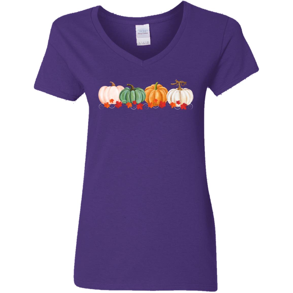 Pumpkins in a Row G500VL Ladies' 5.3 oz. V-Neck T-Shirt