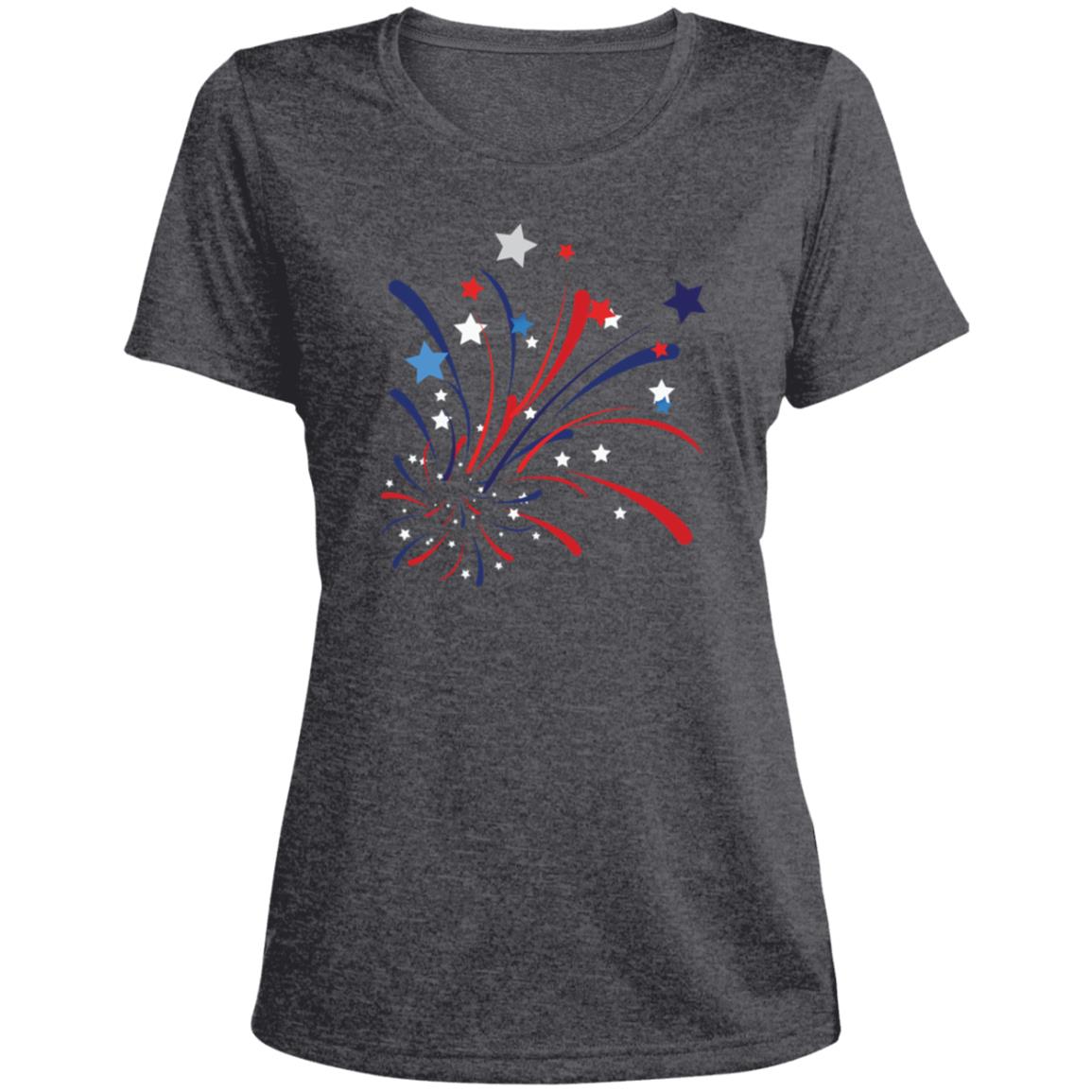 4th of July Firework -- CLOSEOUT -- Ladies' Heather Scoop Neck Performance Tee