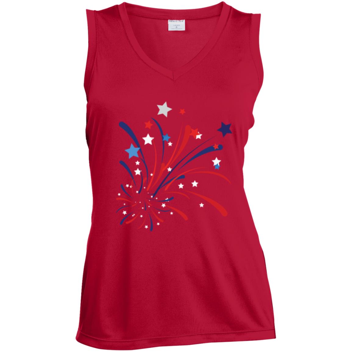 4th of July Firework -- CLOSEOUT -- Ladies' Sleeveless V-Neck Performance Tee