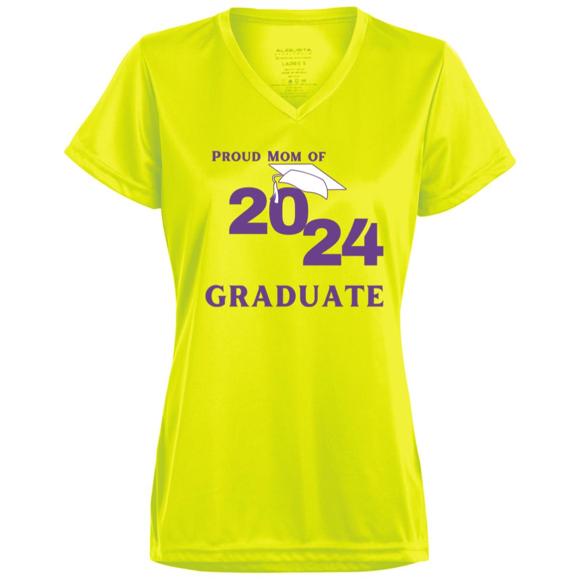 Proud Mom -- Graduate 2024 -- Ladies’ Moisture-Wicking V-Neck Tee