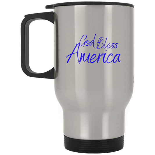 God bless America blue XP8400S Silver Stainless Travel Mug