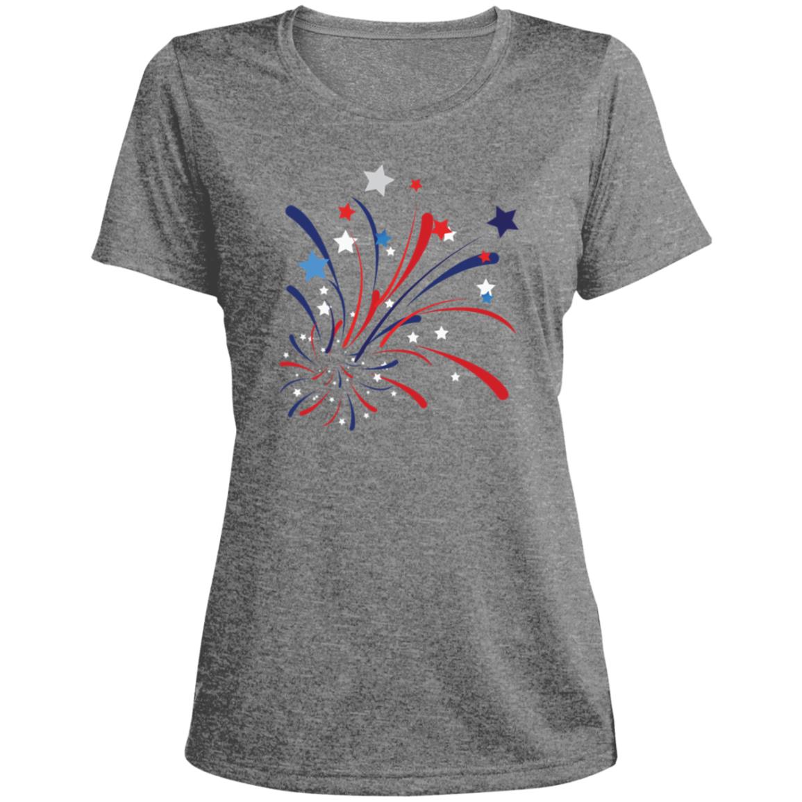 4th of July Firework -- CLOSEOUT -- Ladies' Heather Scoop Neck Performance Tee