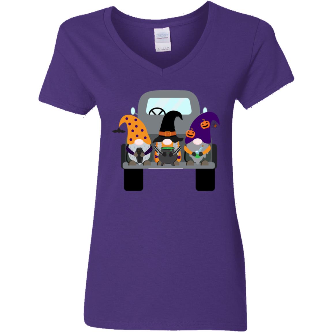 Halloween Gnomes in a Truck G500VL Ladies' 5.3 oz. V-Neck T-Shirt