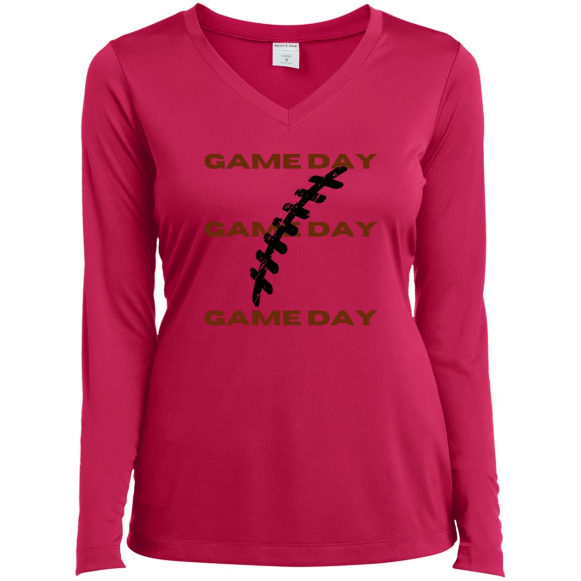 Game Day CLOSEOUT -- Ladies’ Long Sleeve Performance V-Neck Tee