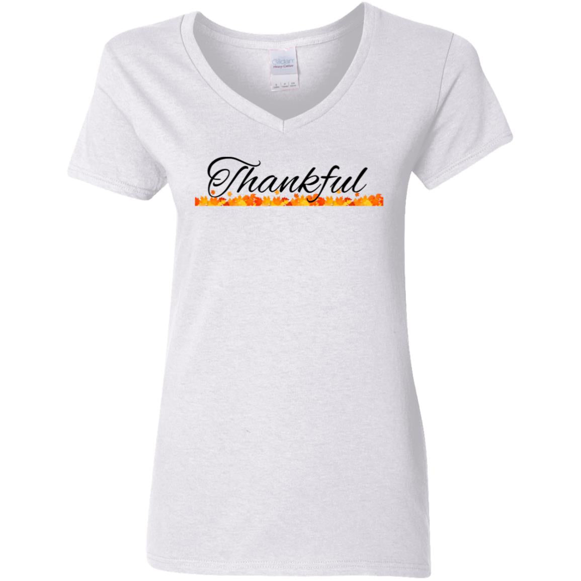 Thankful -- Ladies' 5.3 oz. V-Neck T-Shirt