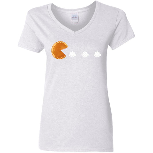 Pumpkin Pac Man -- Ladies' 5.3 oz. V-Neck T-Shirt