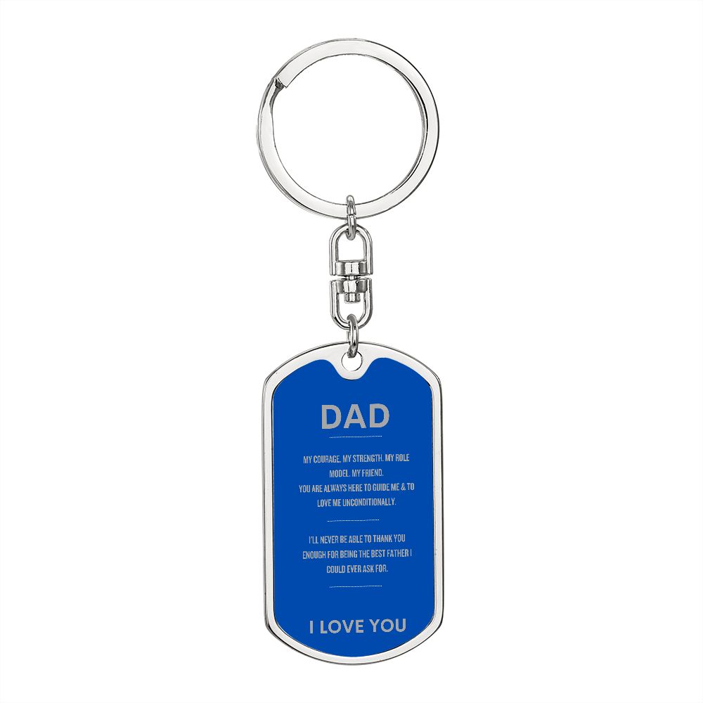 Swivel Keychain, dog tag DAD, blue background