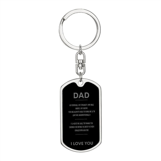 Swivel Keychain, dog tag DAD black background